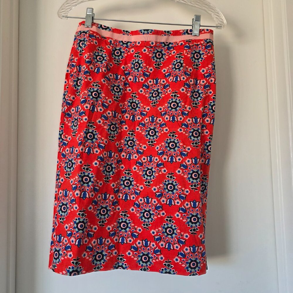 New BODEN Red Blue Floral Bouquet Pop Print Knee Length Pencil Skirt Size 6R NWT